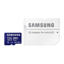 Samsung | Karta microSD z adapterem SD | PRO Plus | 128 GB | Karta pamięci microSDXC | Pamięć flash klasy U3, V30, A2 | Adapter 