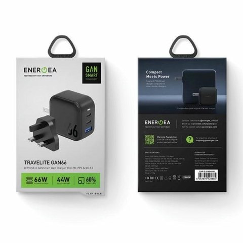 ENERGEA ład. siec. 1xUSB+2xUSB-C PD-PPS-QC 3.0 66W 2C1A czarny/black US+EU Travelite GAN66