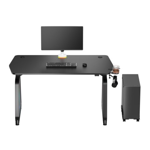 ULTRADESK Biurko dla gracza BOOSTER, 136x70,5 cm, 75 cm, podświetlenie RGB, uchwyt na słuchawki i napój