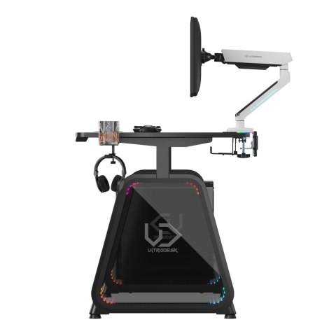 ULTRADESK Biurko dla gracza BOOSTER, 136x70,5 cm, 75 cm, podświetlenie RGB, uchwyt na słuchawki i napój