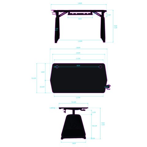 ULTRADESK Biurko dla gracza BOOSTER, 136x70,5 cm, 75 cm, podświetlenie RGB, uchwyt na słuchawki i napój