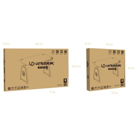 ULTRADESK Biurko dla gracza BOOSTER, 136x70,5 cm, 75 cm, podświetlenie RGB, uchwyt na słuchawki i napój