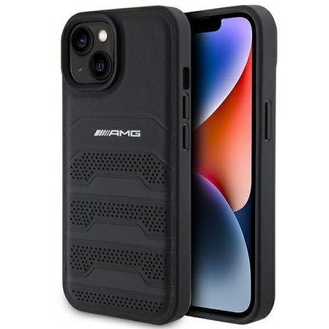 AMG AMHCP15MGSEBK iPhone 15 Plus 6,7" czarny/black hardcase Leather Debossed Lines