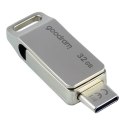 Goodram USB flash disk, USB 3.0, 32GB, ODA3, srebrny, ODA3-0320S0R11, USB A / USB C, z obrotową osłoną