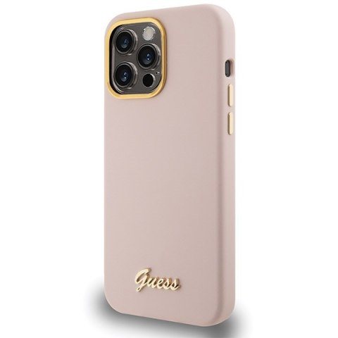 Guess GUHCP15XSMBSLP iPhone 15 Pro Max 6.7" różowy/pink hardcase Silicone Script Metal Logo & Frame