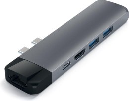 Satechi Type-C Pro Hub - aluminiowy Hub z podwójnym USB-C do MacBook (USB-C PD 87W, 2x USB-A, HDMI 4K, czytnik kart micro/SD, Gi