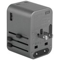 ENERGEA ład. siec. 1xUSB+2xUSB-C PD-PPS-QC 3.0 65W 1A2C adapter 4w1 US/UA/EU/UK szary/gunmetal Travelworld Adapter GaN65W