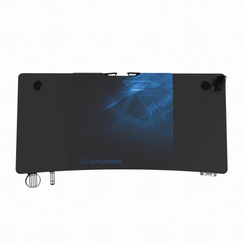 ULTRADESK Biurko dla gracza LEVEL V2 BLUE, 140x68cm, 72-117cm, elektycznie regulowany, z podkładką pod mysz XXL, uchwyt na słuch