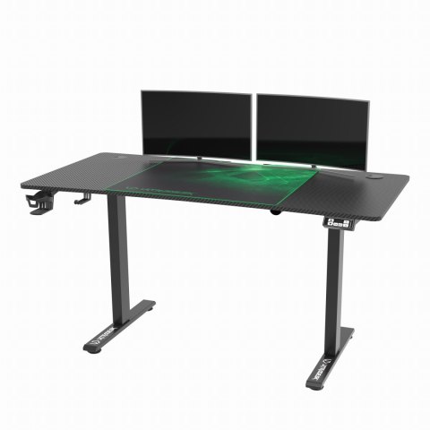 ULTRADESK Biurko dla gracza LEVEL V2 GREEN, 140x68cm, 72-117cm, elektycznie regulowany, z podkładką pod mysz XXL, uchwyt na słuc