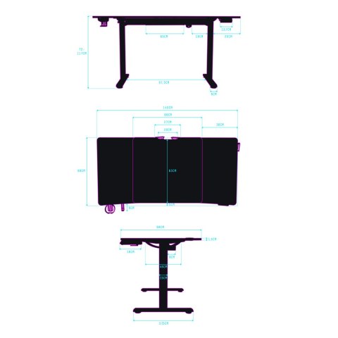 ULTRADESK Biurko dla gracza LEVEL V2 RED, 140x68cm, 72-117cm, elektycznie regulowany, z podkładką pod mysz XXL, uchwyt na słucha