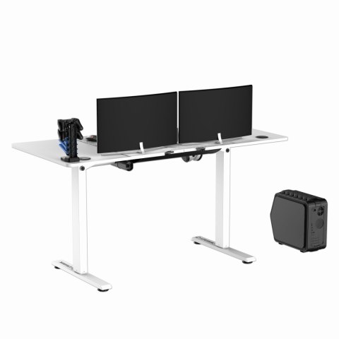 ULTRADESK Biurko dla gracza LEVEL V2 WHITE, 140x68cm, 72-117cm, elektycznie regulowany, z podkładką pod mysz XXL, uchwyt na słuc