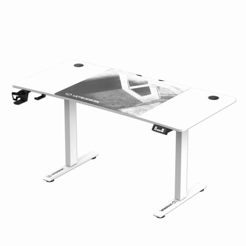 ULTRADESK Biurko dla gracza LEVEL V2 WHITE, 140x68cm, 72-117cm, elektycznie regulowany, z podkładką pod mysz XXL, uchwyt na słuc