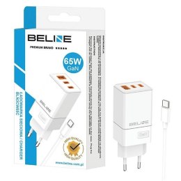 Beline Ład. siec. 2x USB-C + 1x USB 65W + kabel USB-C biały/white PD 3.0 + QC 3.0 BLN3CW65C GaN