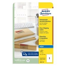 Avery Zweckform etykiety 210mm x 297mm, A4, przezroczysty, przezroczysta, 1 etykieta, na kartonowe pudełka, pakowane po 25 szt.,