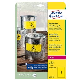 Avery Zweckform etykiety 210mm x 297mm, A4, żółte, 1 etykieta, bardzo trwałe, pakowane po 20 szt., L6111-20, do drukarek laserow