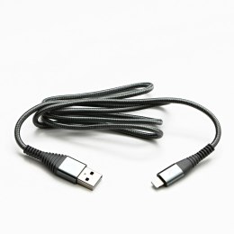 Logo USB kabel (2.0), USB A M - Apple Lightning M, 1m, MFi certifikat, 5V/2,4A, srebrny, box, oplot nylonowy, aluminiowa osłona 