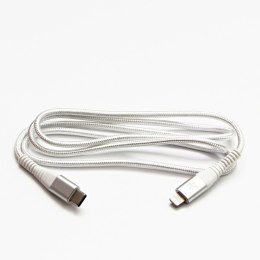Logo USB kabel (2.0), USB C (M) - Apple Lightning M, 1m, MFi certifikat, 5V/3A, biały, box, oplot nylonowy, aluminiowa osłona zł