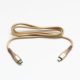 Logo USB kabel (2.0), USB C (M) - Apple Lightning M, 1m, MFi certifikat, 5V/3A, złoty, box, oplot nylonowy, aluminiowa osłona zł