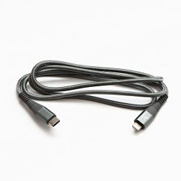 Logo USB kabel (2.0), USB C (M) - Apple Lightning M, 2m, MFi certifikat, 5V/3A, srebrny, box, oplot nylonowy, aluminiowa osłona 