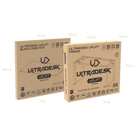 Biurko, elektycznie regulowany, czarna płyta, 160X75 cm, 74-116 cm, UPLIFT, z podkładką pod mysz XXL, ULTRADESK