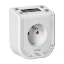 Gniazdo z elektronicznym timerem 230V, 50Hz, max. 3680W, biała, Virone, Górny wyświetlacz LCD, 16 programów czas., bateria