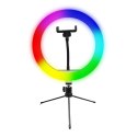 Powerton lampa pierścieniowa 10 ", RGB LED, niska, regulacja barwy i intensywności światła, uchwyt telefonu i tripod