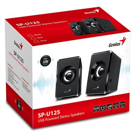 Genius głośniki SP-U125, 2.0, 3W, czarne, regulacja głośności, 3,5 mm jack (USB), 150Hz-20kHz