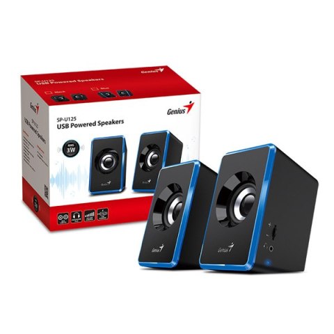 Genius głośniki SP-U125, 2.0, 3W, niebieskie, regulacja głośności, 3,5 mm jack (USB), 150Hz-20kHz