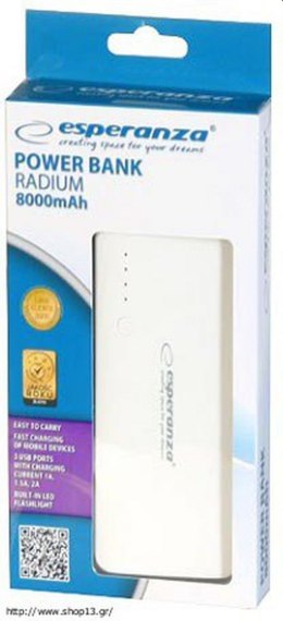 PowerBank Esperanza Radium EMP106WE (8000mAh; microUSB, USB 2.0; kolor biały)