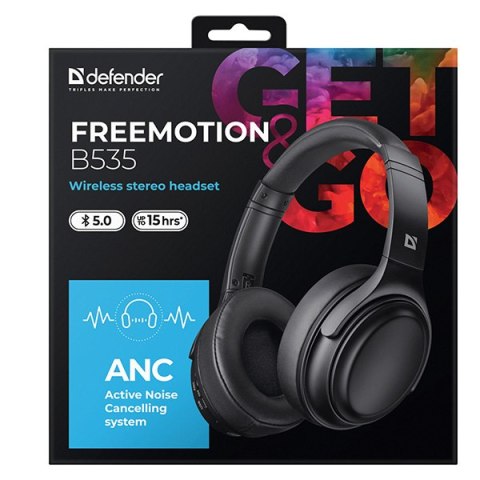 Defender FreeMotion B535, słuchawki z mikrofonem, regulacja głośności, czarna, 2.0, ANC, 40 mm przetworniki typ USB