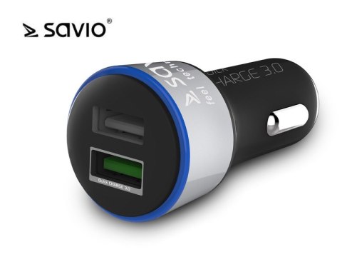 Ładowarka samochodowa Quick Charge 3.0 Savio SA-06/B, 3A, 5.4A, 2xUSB