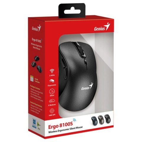 Myš bezdrátová, Genius Ergo 8100S, černá, optická, 1600DPI