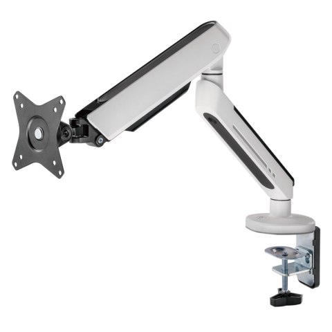 Regulowany uchwyt ULTRADESK OFFSHOOT Single na monitor, 9KG, mocowanie na zacisk, 17"-32", 75x75/100x100, biały