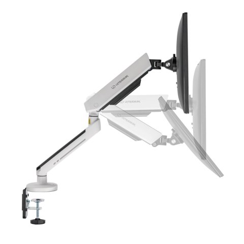Regulowany uchwyt ULTRADESK OFFSHOOT Single na monitor, 9KG, mocowanie na zacisk, 17"-32", 75x75/100x100, biały