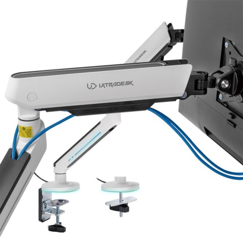 Regulowany uchwyt ULTRADESK OFFSHOOT Single na monitor, 9KG, mocowanie na zacisk, 17"-32", 75x75/100x100, biały