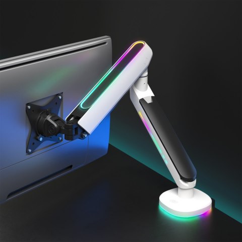 Regulowany uchwyt ULTRADESK OFFSHOOT Single na monitor, 9KG, mocowanie na zacisk, 17"-32", 75x75/100x100, biały