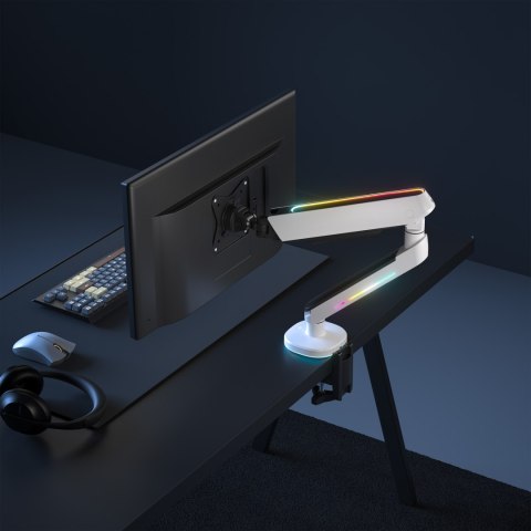Regulowany uchwyt ULTRADESK OFFSHOOT Single na monitor, 9KG, mocowanie na zacisk, 17"-32", 75x75/100x100, biały