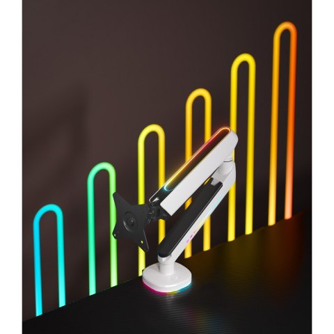 Regulowany uchwyt ULTRADESK OFFSHOOT Single na monitor, 9KG, mocowanie na zacisk, 17"-32", 75x75/100x100, biały