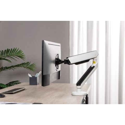 Regulowany uchwyt ULTRADESK OFFSHOOT Single na monitor, 9KG, mocowanie na zacisk, 17"-32", 75x75/100x100, biały