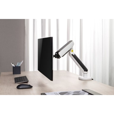 Regulowany uchwyt ULTRADESK OFFSHOOT Single na monitor, 9KG, mocowanie na zacisk, 17"-32", 75x75/100x100, biały