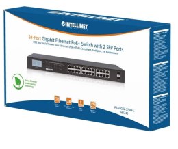 Switch Gigabit 24x RJ45 PoE+, 2x SFP, wyświetlacz LCD