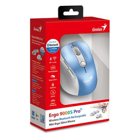 Mysz bezprzewodowa, Genius Ergo 9000S Pro, biało-niebieska, optyczna, 2400DPI