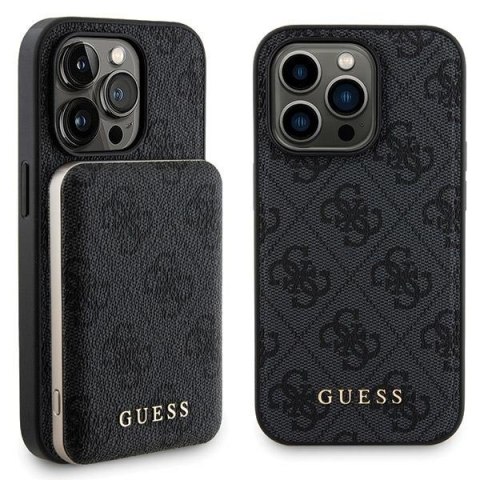 Zestaw Guess GUBPM5P15L4GEMGK iPhone 15 Pro 6.1" hardcase + Powerbank 5000mAh MagSafe czarny/black 4G Metal Logo