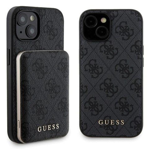 Zestaw Guess GUBPM5P15S4GEMGK iPhone 15 6.1" hardcase + Powerbank 5000mAh MagSafe czarny/black 4G Metal Logo