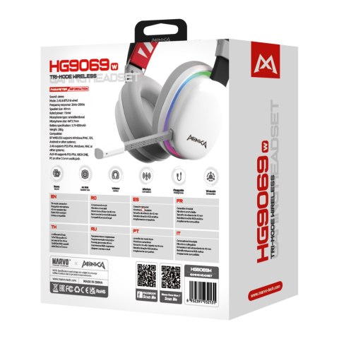 Marvo MONKA HG9069W, słuchawki z mikrofonem, biała, podświetlona, Tri-mode