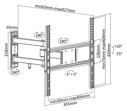 Uchwyt do ściany Kruger&Matz do LED TV 32-55 cali czarny (regulacja w pionie i w poziomie)