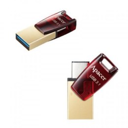 Apacer USB Pendrive OTG, USB 3.0 (3.2 Gen 1), 64GB, AH180, czerwony, AP64GAH180R-1, USB A / USB C, z obrotową osłoną