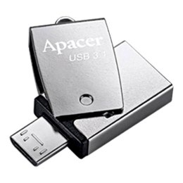 Apacer USB Pendrive OTG, USB 3.0 (3.2 Gen 1), 64GB, AH750, srebrny, AP64GAH750S-1, USB A / USB Micro B, z obrotową osłoną