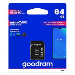 Goodram Micro Secure Digital Card, 64GB, micro SDXC, M1AA-0640R12, UHS-I U1 (Class 10), z adapterm