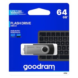 Goodram USB Pendrive, USB 2.0, 64GB, UTS2, czarny, UTS2-0640K0R11, USB A, z obrotową osłoną